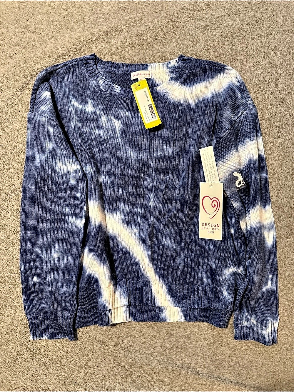 Design History Becky Pullover Sweater Tie-Dye Blue & White XL